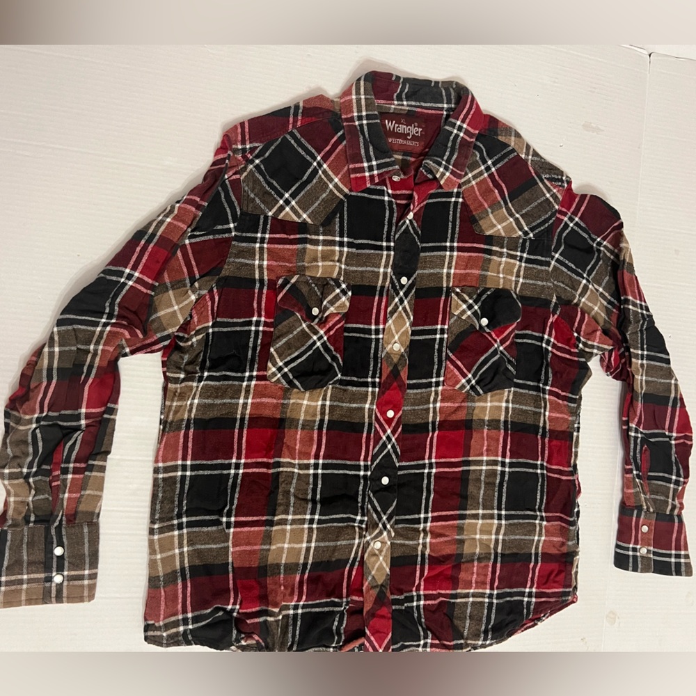 Wrangler Red and Brown Checkered Shirt Western Flannel